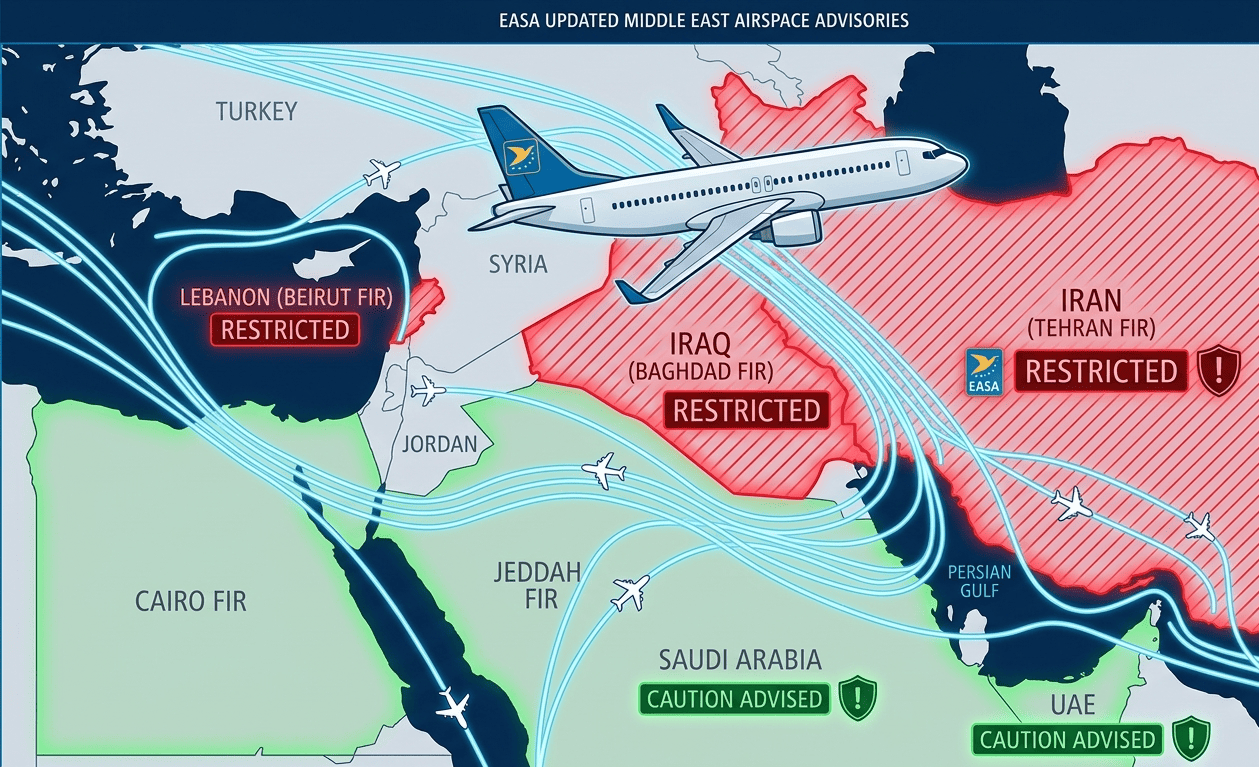 EASA Updates Middle East Flight Advisory: Regulators Maintain Key Airspace Restrictions